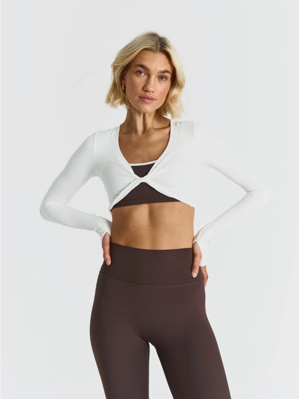 Sisterly Tribe Long-Sleeve Cropped Twist Top in White